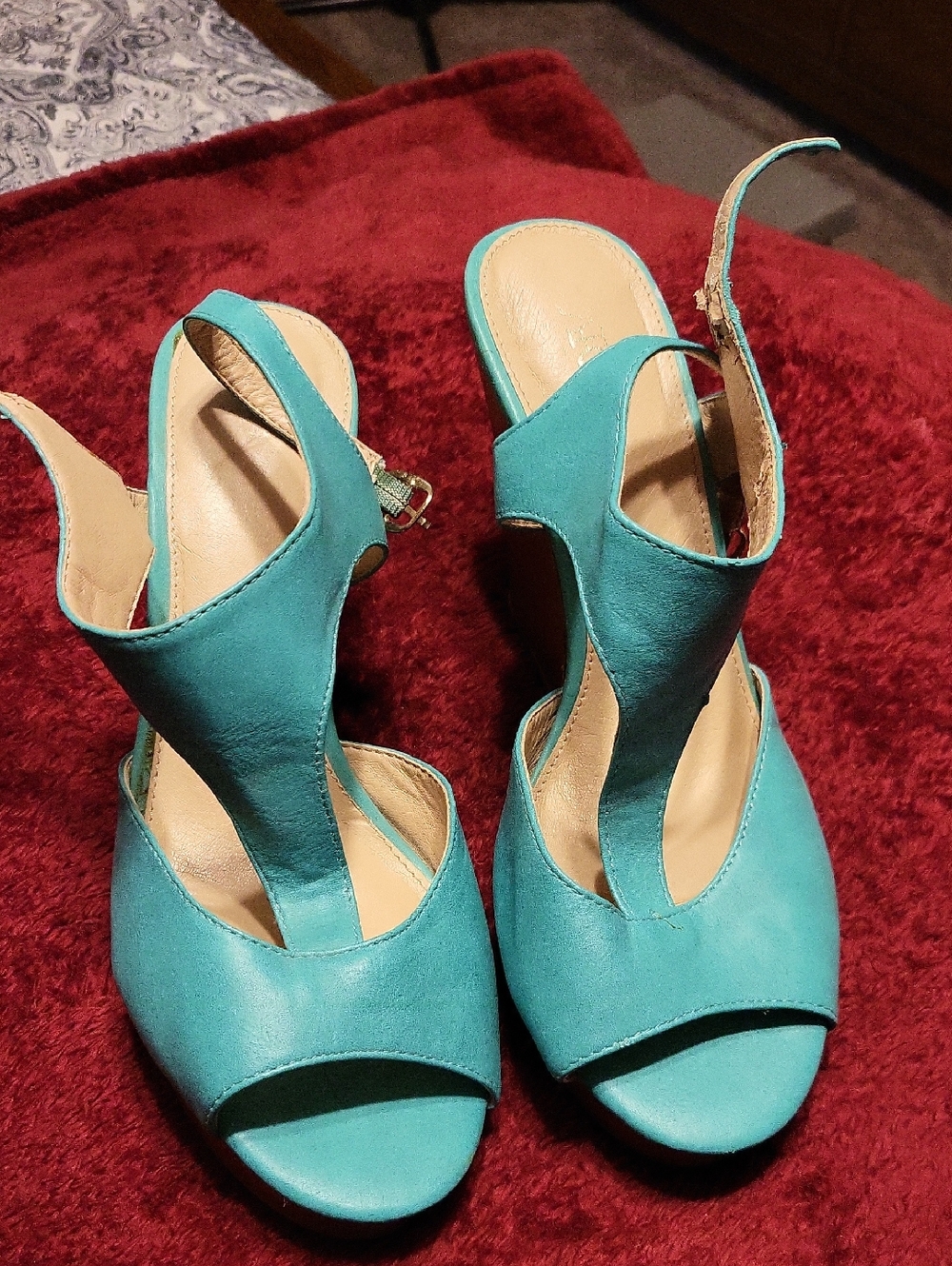 Cato Teal Open-Toe Slingback Heels